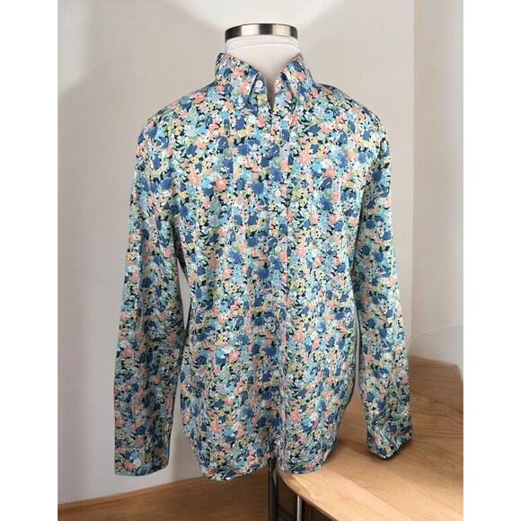 J. Crew Secret Wash Organic Cotton Poplin Shirt BG409 Slim Fit Floral Men's XL - Picture 2 of 15